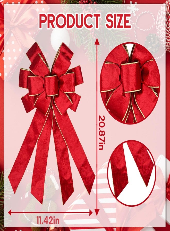HIENAJ Large Christmas Bow for Wreath - Vintage Red Ribbon Tree Topper - Golden Edged Red Velvet Bows for Indoor Outdoor Xmas Party Decoration, Home Ornament Supplies - Image 2